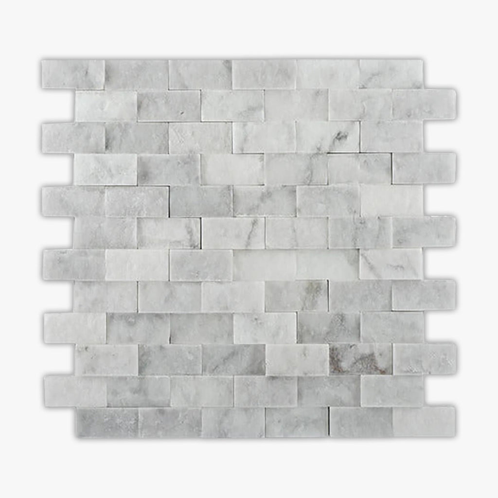 Carrara White Split Face 1x2 Brick Marble Mosaic