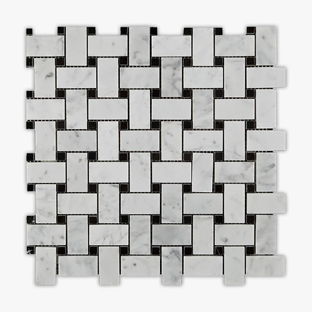 Carrara White Honed 1x2 Basketweave Marble Mosaic