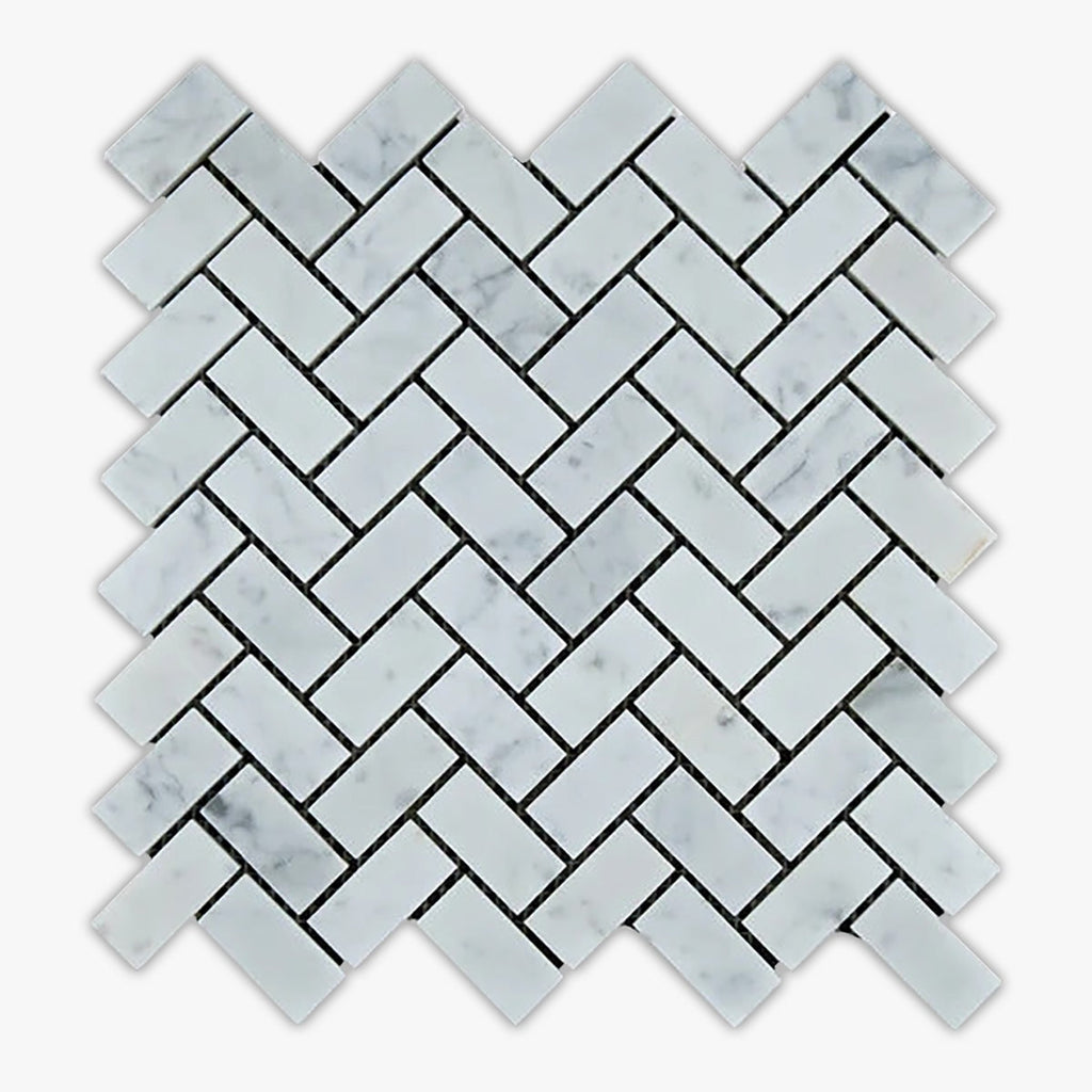 Carrara White Honed 1x2 Herringbone Marble Mosaic