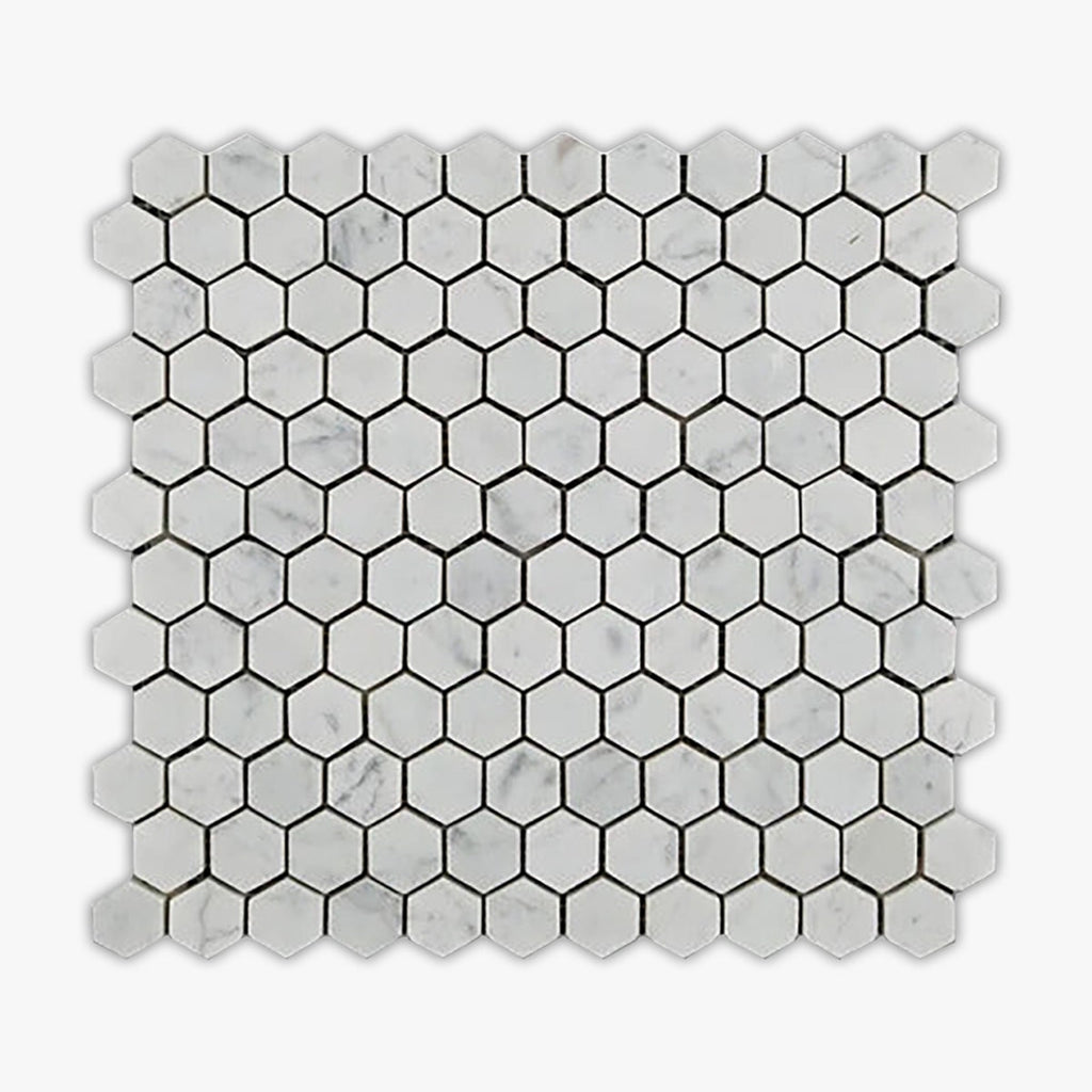 Carrara White Honed 1 Inch Hexagon Marble Mosaic