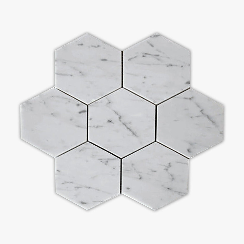 Carrara White Honed 5 Inch Large Hexagon Marble Mosaic