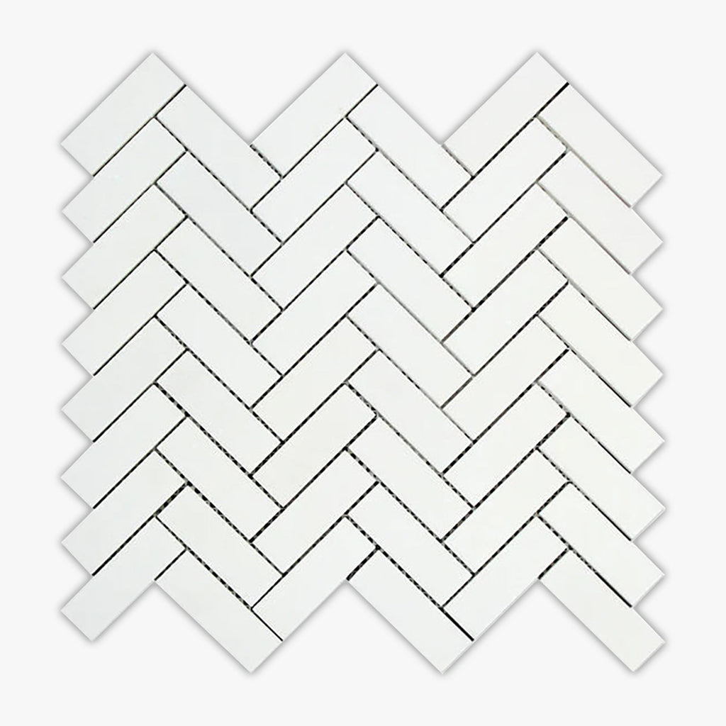 Thassos White Cla Polished 1x3 Herringbone Marble Mosaic