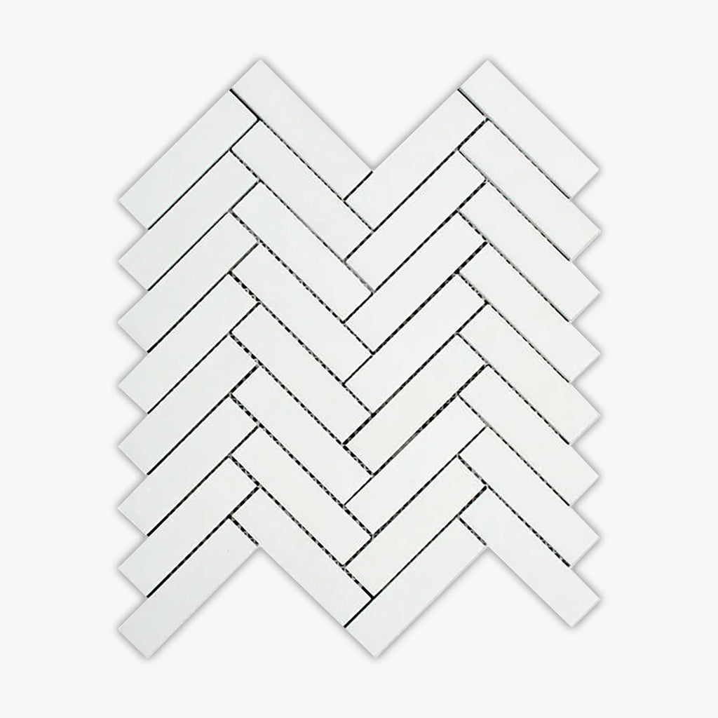 Thassos White Cla Polished 1x4 Herringbone Marble Mosaic