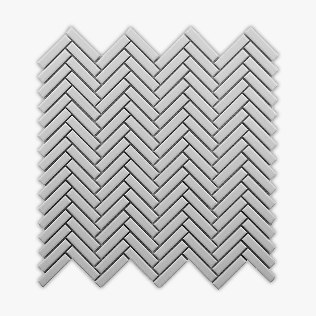 White Glossy Herringbone Porcelain Mosaic