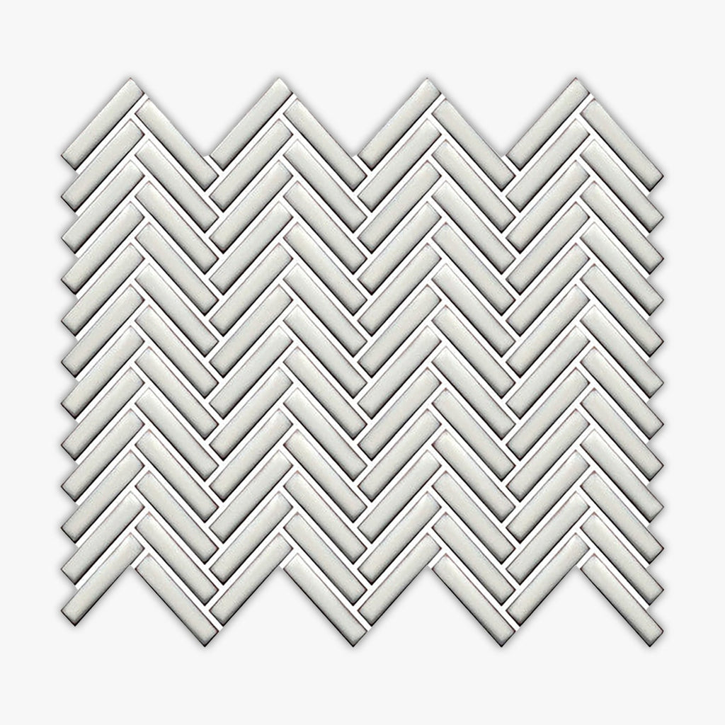 Antique White Glossy Herringbone Porcelain Mosaic