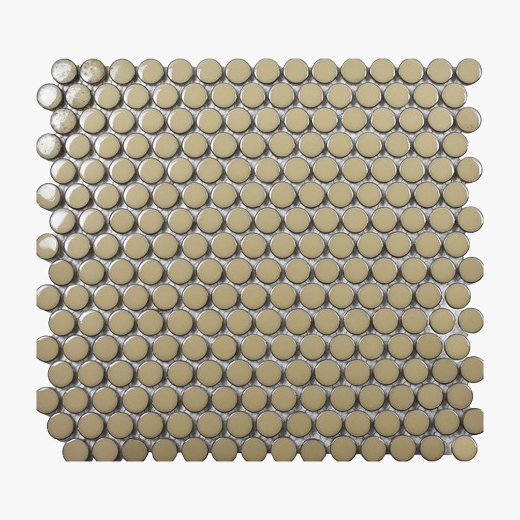 Sand Glossy Penny Round Porcelain Mosaic