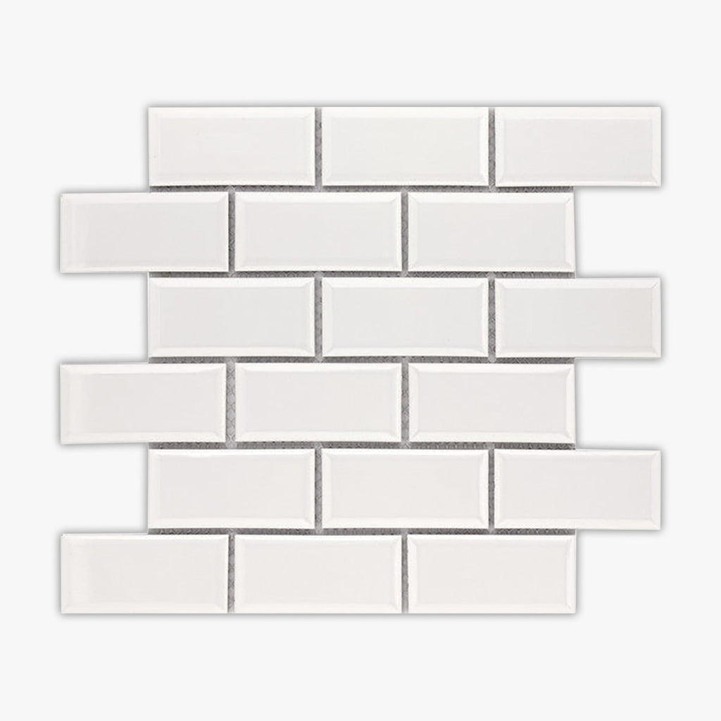 White Glossy 2x4 Brick Beveled Porcelain Mosaic