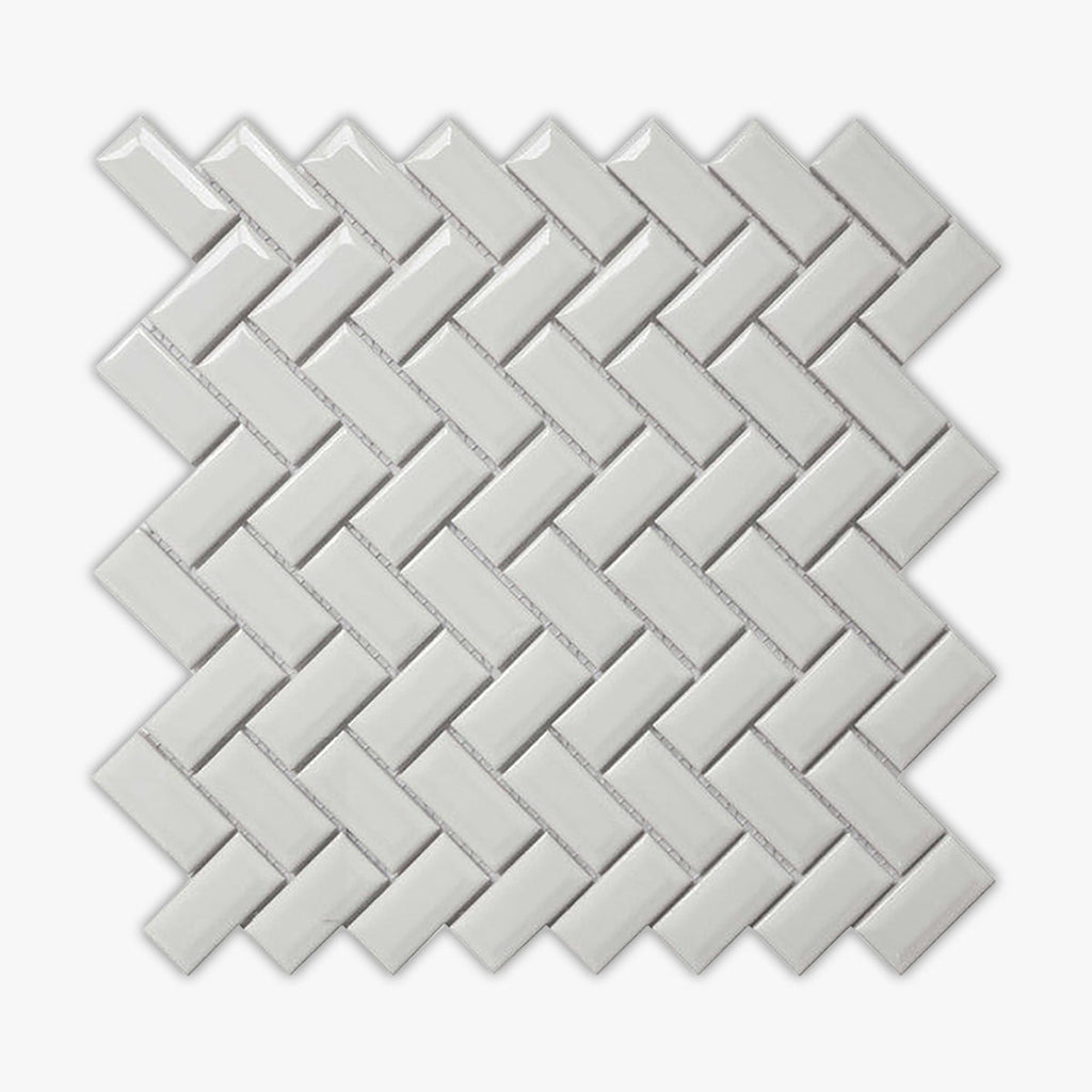 White Glossy 1x2 Herringbone Porcelain Mosaic