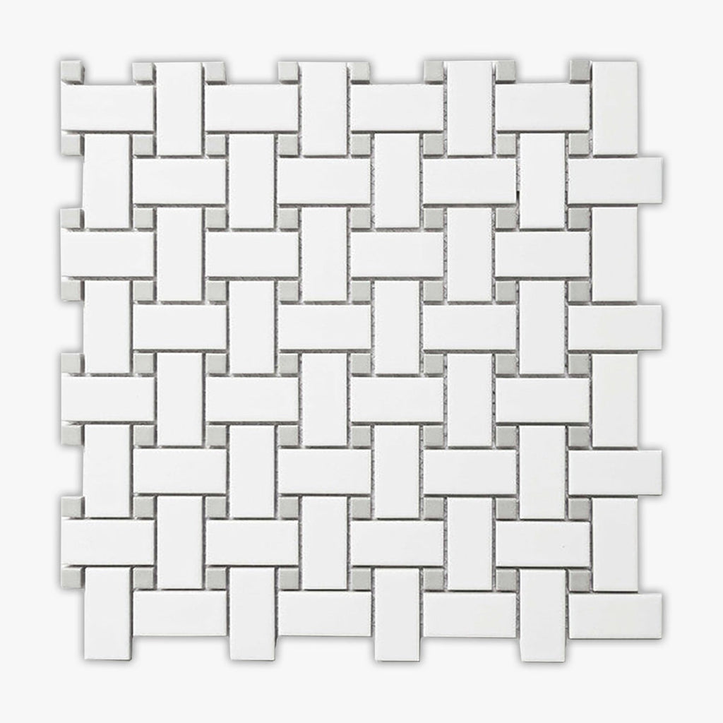 White, Gray Matte 1x2 Basketweave Porcelain Mosaic