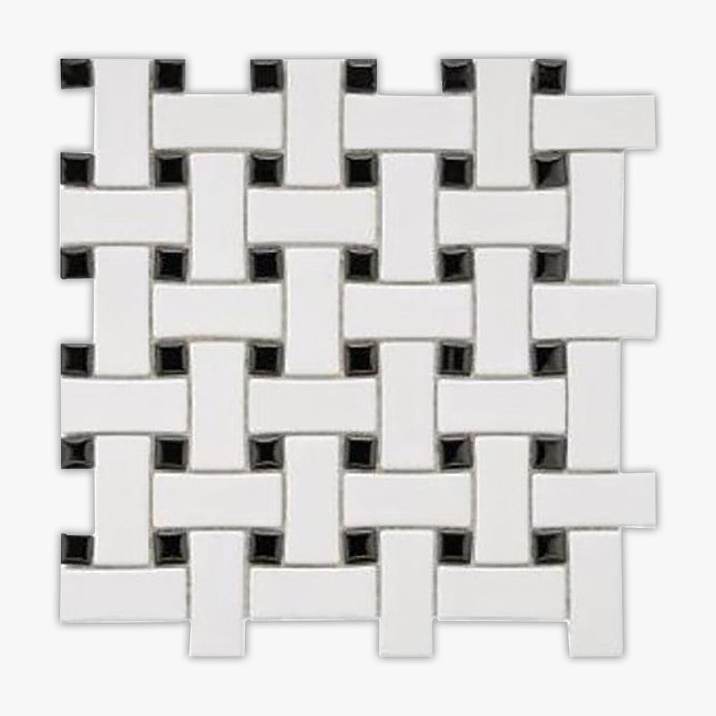 White, Black Matte 1x2 Basketweave Porcelain Mosaic