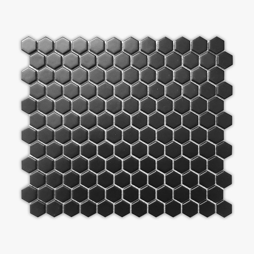 Black CC Matte 1 Inch Hexagon Porcelain Mosaic