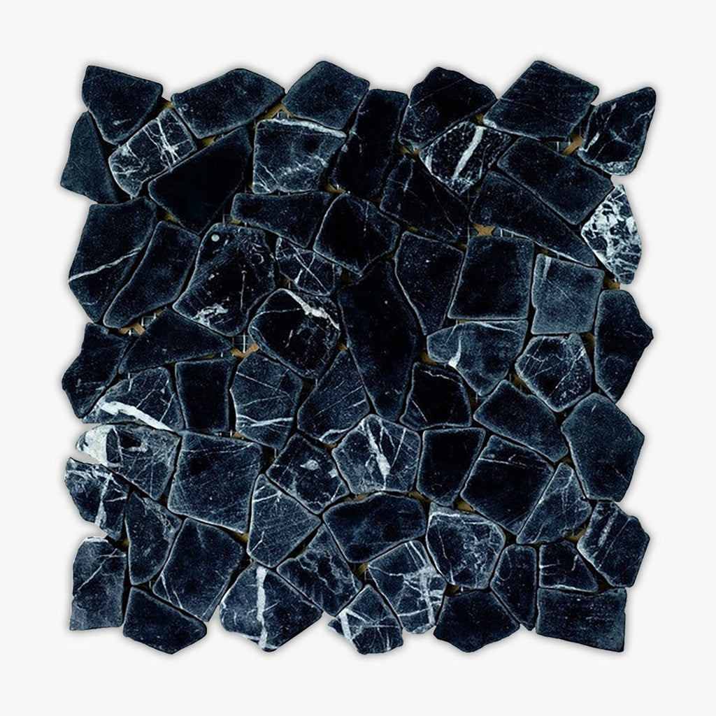 Juliano Nero Marquina Tumbled Random Chipped Marble Mosaic