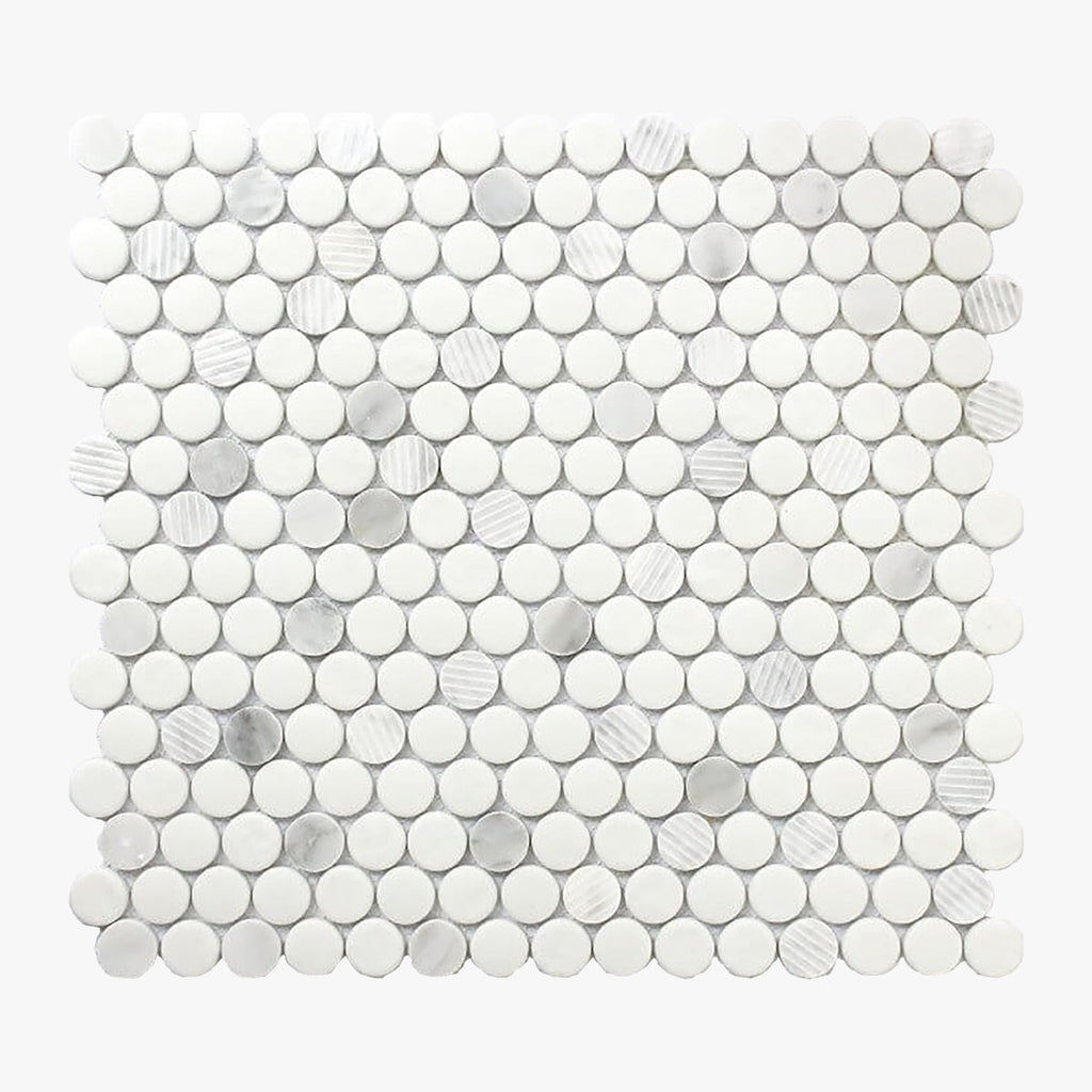 Carrara White & Gray Polished Small Penny Round Marble Mosaic