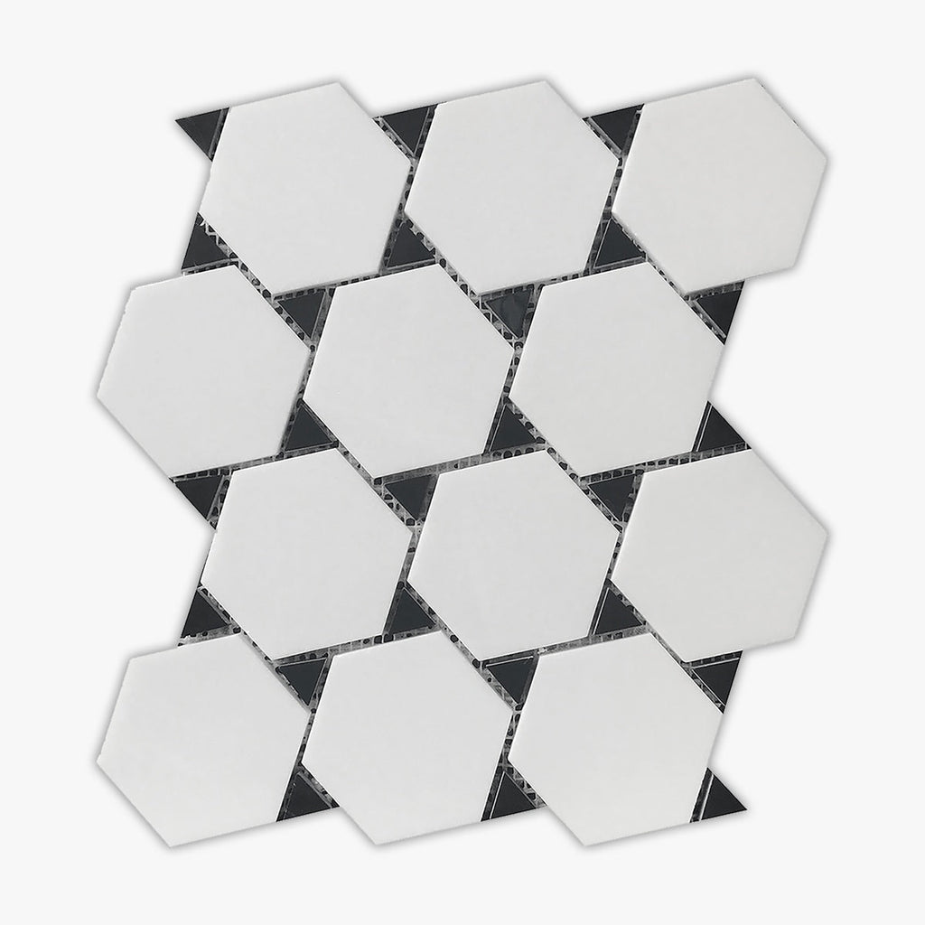 Thassos White & Nero Marquina Polished Dot Hexagon Marble Mosaic