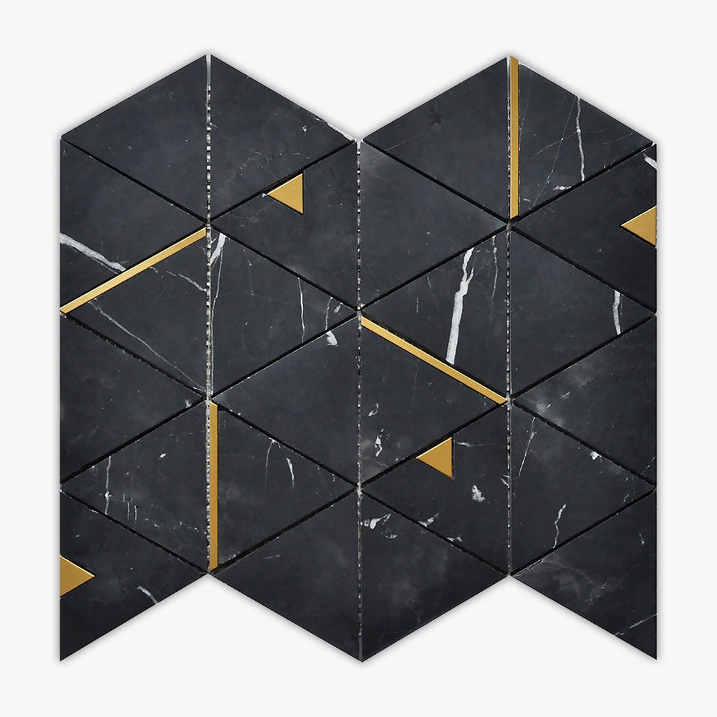 Nero Marquina & Metal Polished Triangle Marble Mosaic