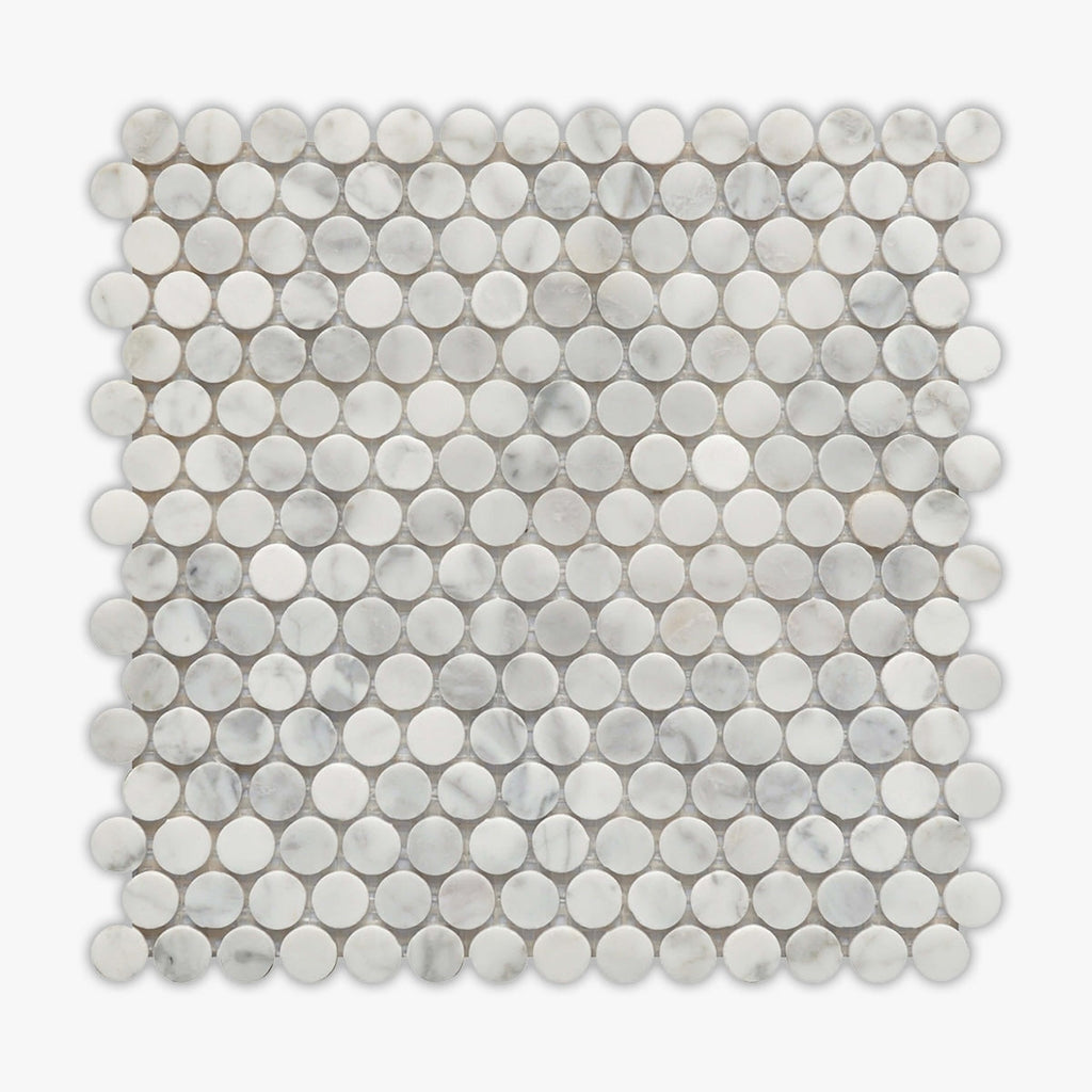 Carrara White Polished Small Penny Round Marble Mosaic