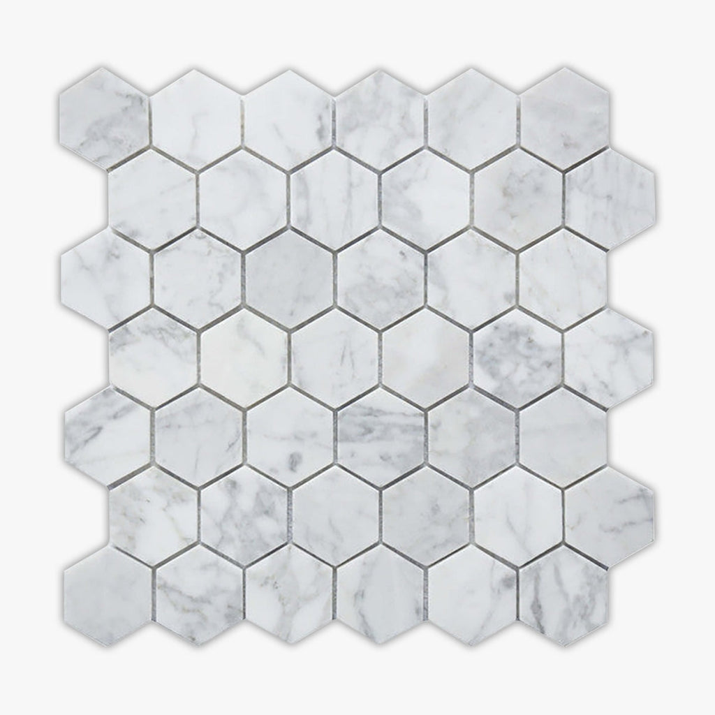 Carrara White Polished 2 Inch Hexagon Marble Mosaic