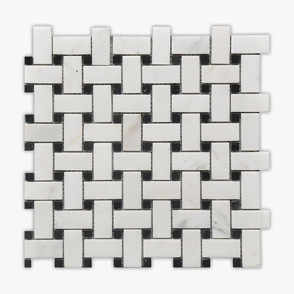 Black & White Polished 1x2 Basketweave Marble Mosaic