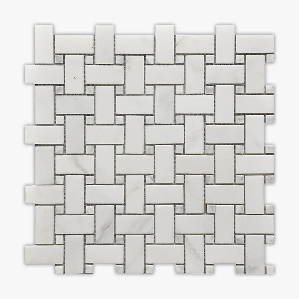 White Polished 1x2 Basketweave Marble Mosaic