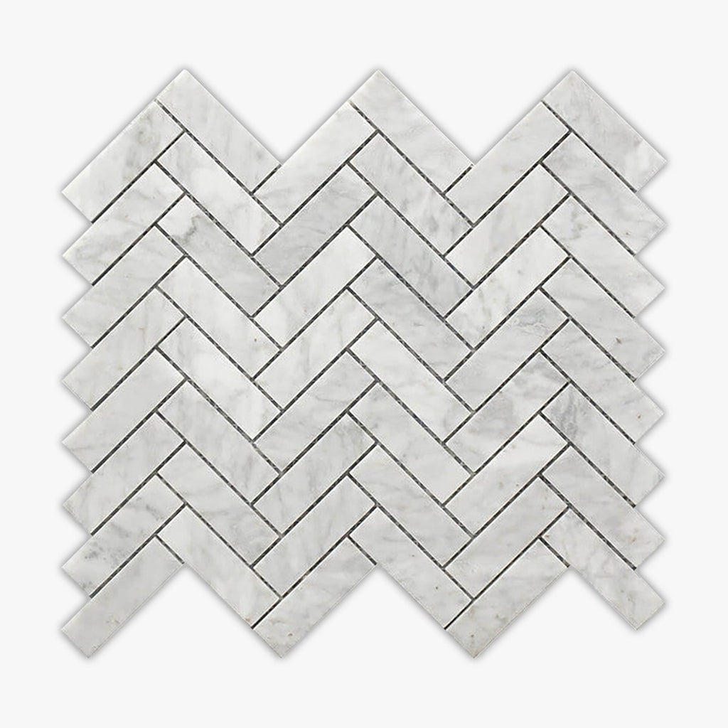 White Polished 1x3 Herringbone Marble Mosaic