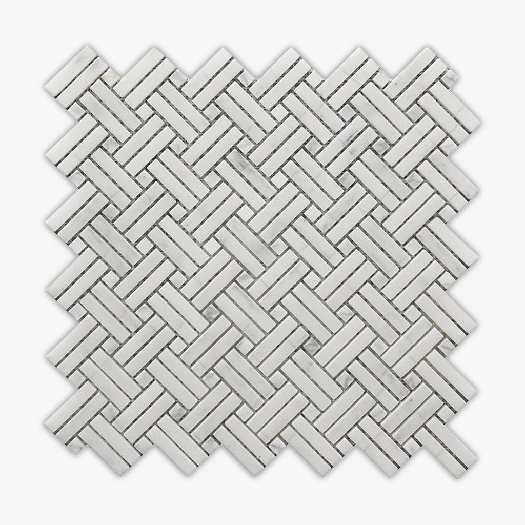 White Polished Crossed Basketweave Marble Mosaic