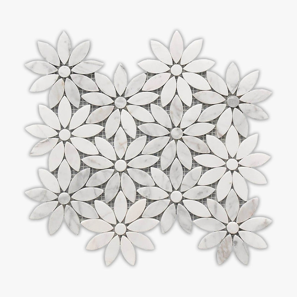 White Polished Daisy Flower Marble Mosaic