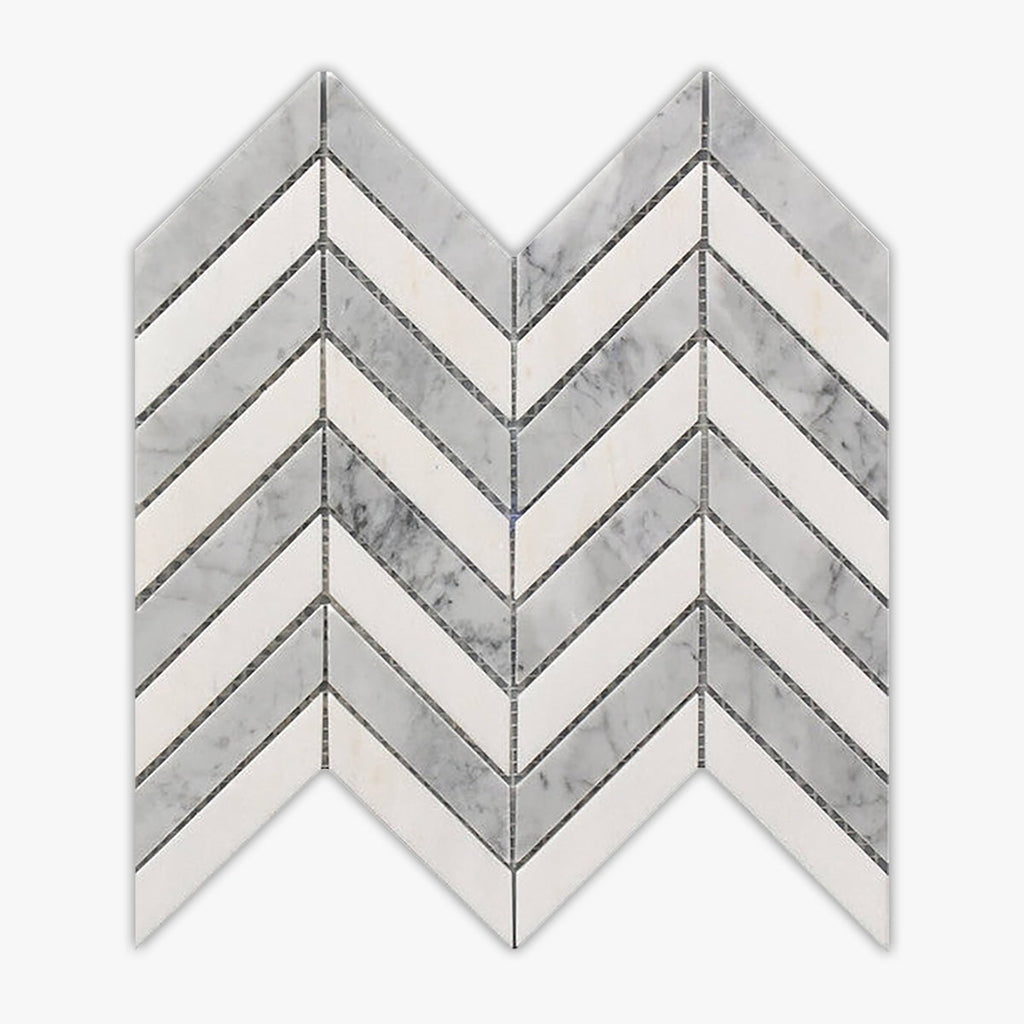 White & Gray Polished Chevron Marble Mosaic