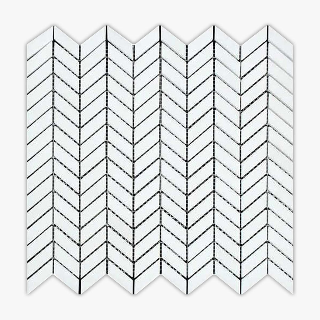 Thassos White Honed Mini Chevron Marble Mosaic