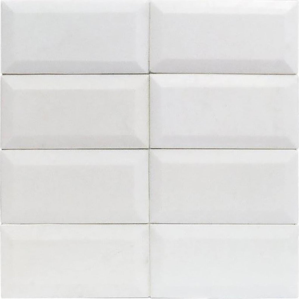 Thassos White Honed Subway 3x6 Beveled Marble Tile