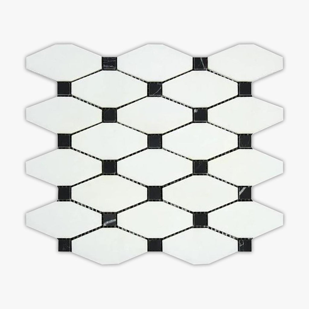 Thassos White, Black Honed Octave Marble Mosaic