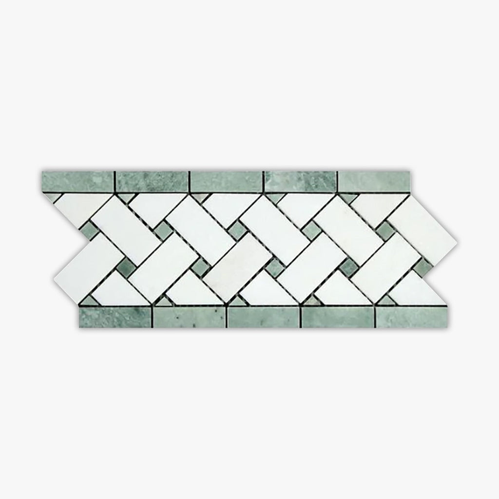 Thassos White, Ming Green Honed Basketweave Marble Border