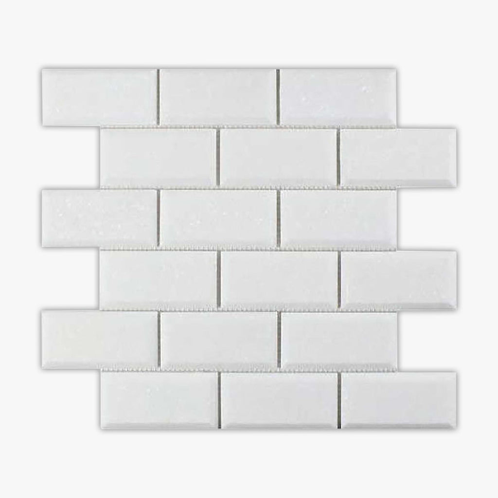 Thassos White Honed 2x4 Subway Marble Mosaic