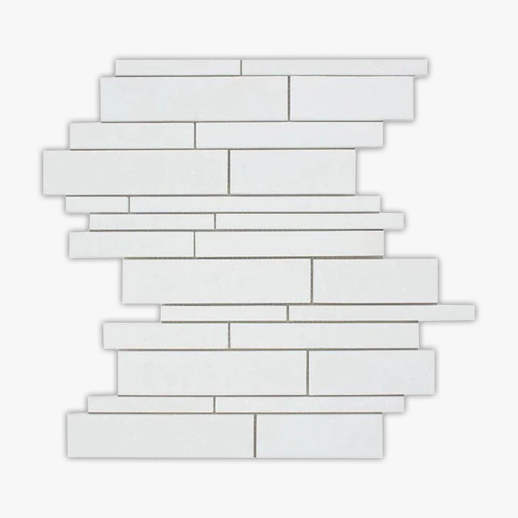 Thassos White Honed Random Strip Marble Mosaic