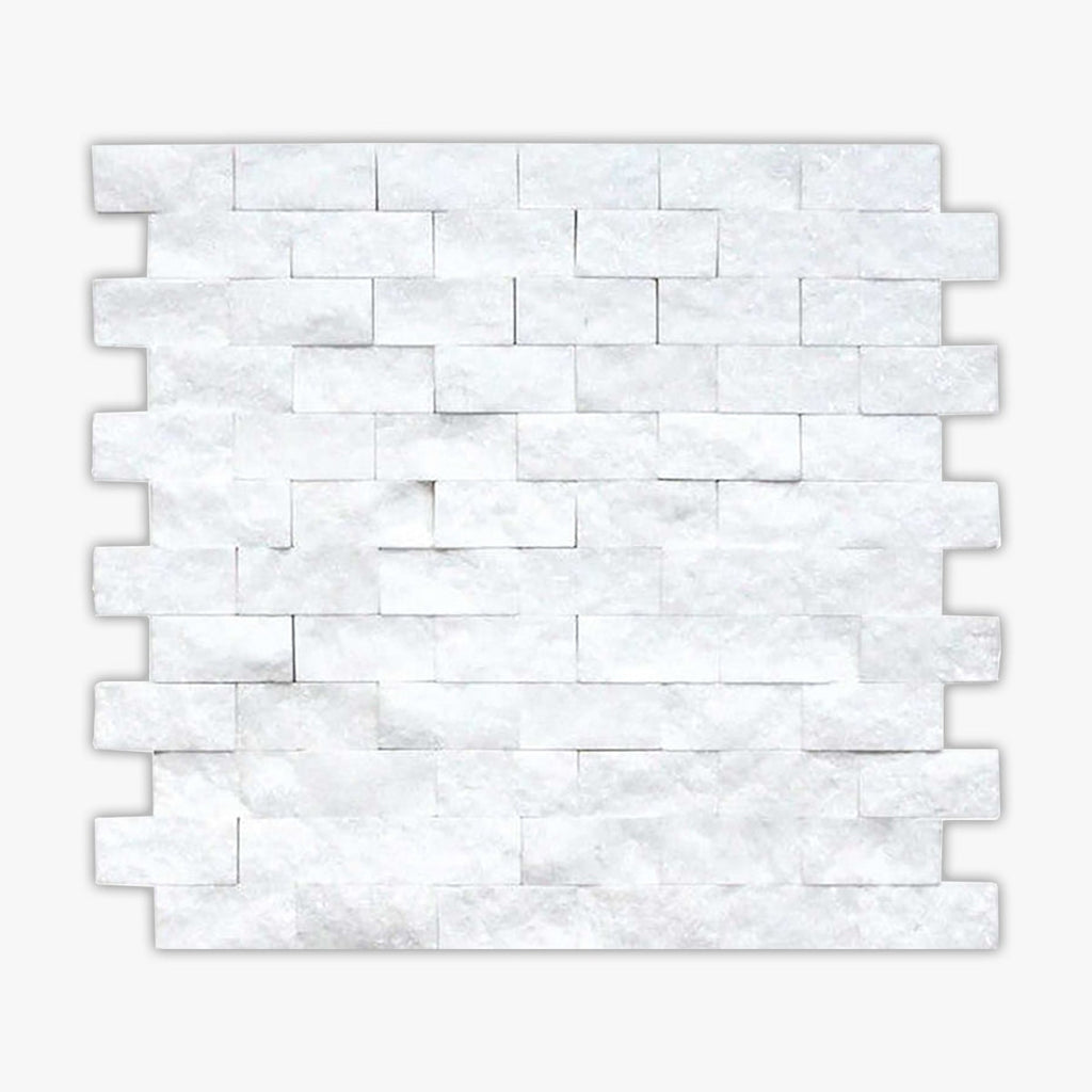 Thassos White Split Face 1x2 Brick Marble Mosaic