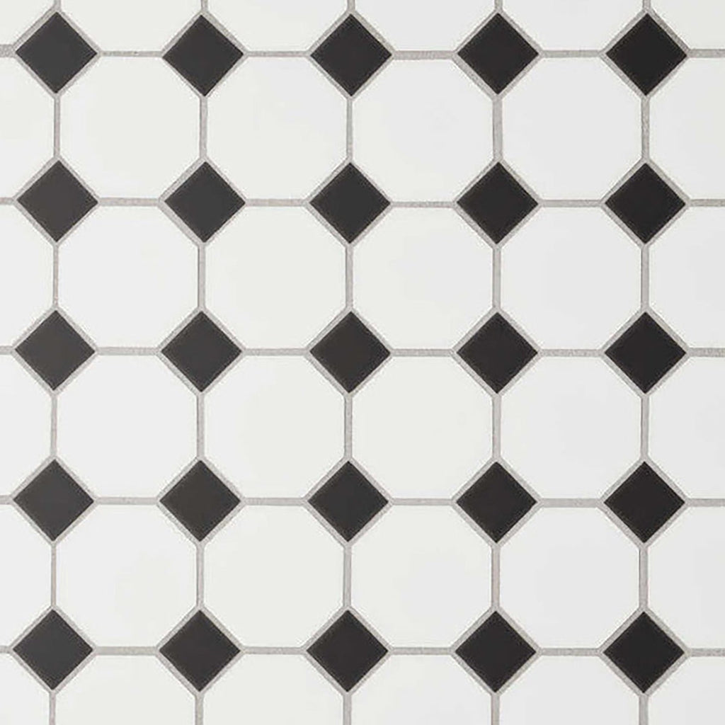 White, Black Matte Octagon Porcelain Mosaic