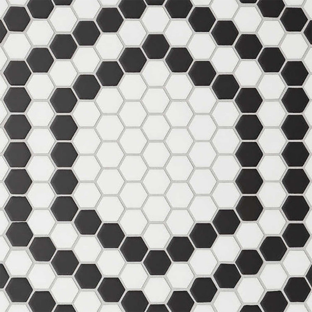 White, Black Matte 1 Inch Hexagon Porcelain Mosaic