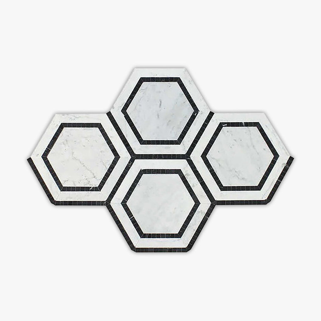 Carrara White, Black Polished Milano Marble Mosaic