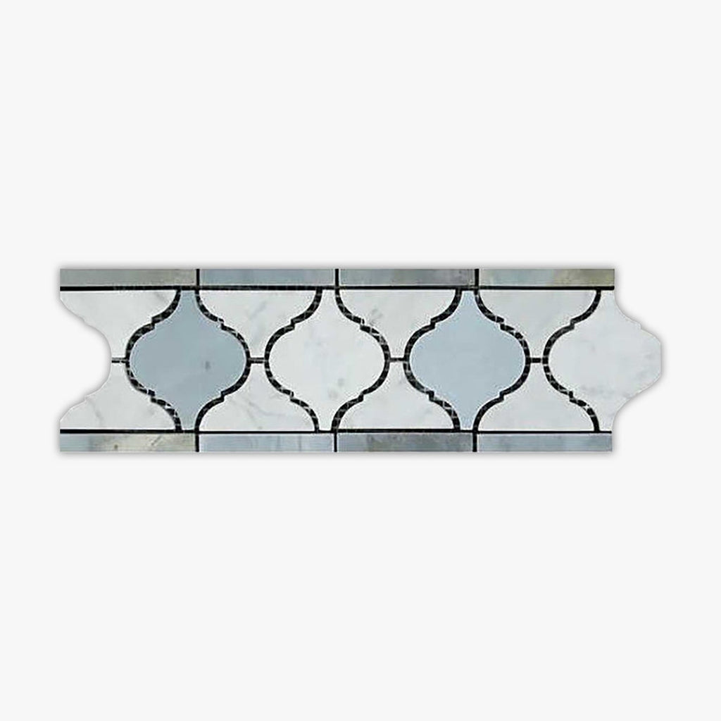 Carrara White, Blue Gray Polished Lantern Marble Border