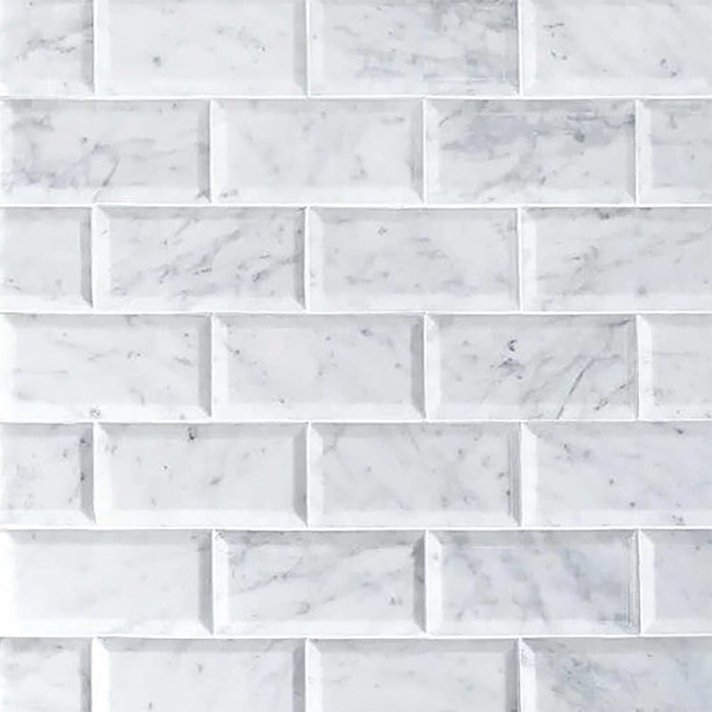 Carrara White Polished Subway 3x6 Beveled Marble Tile