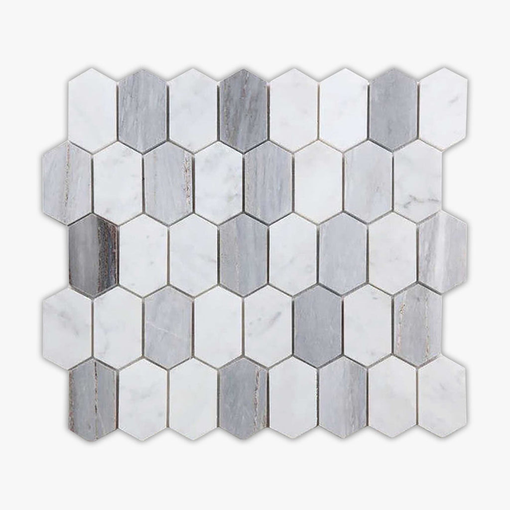 Carrara White, Bardiglio Honed Mini Picket Marble Mosaic