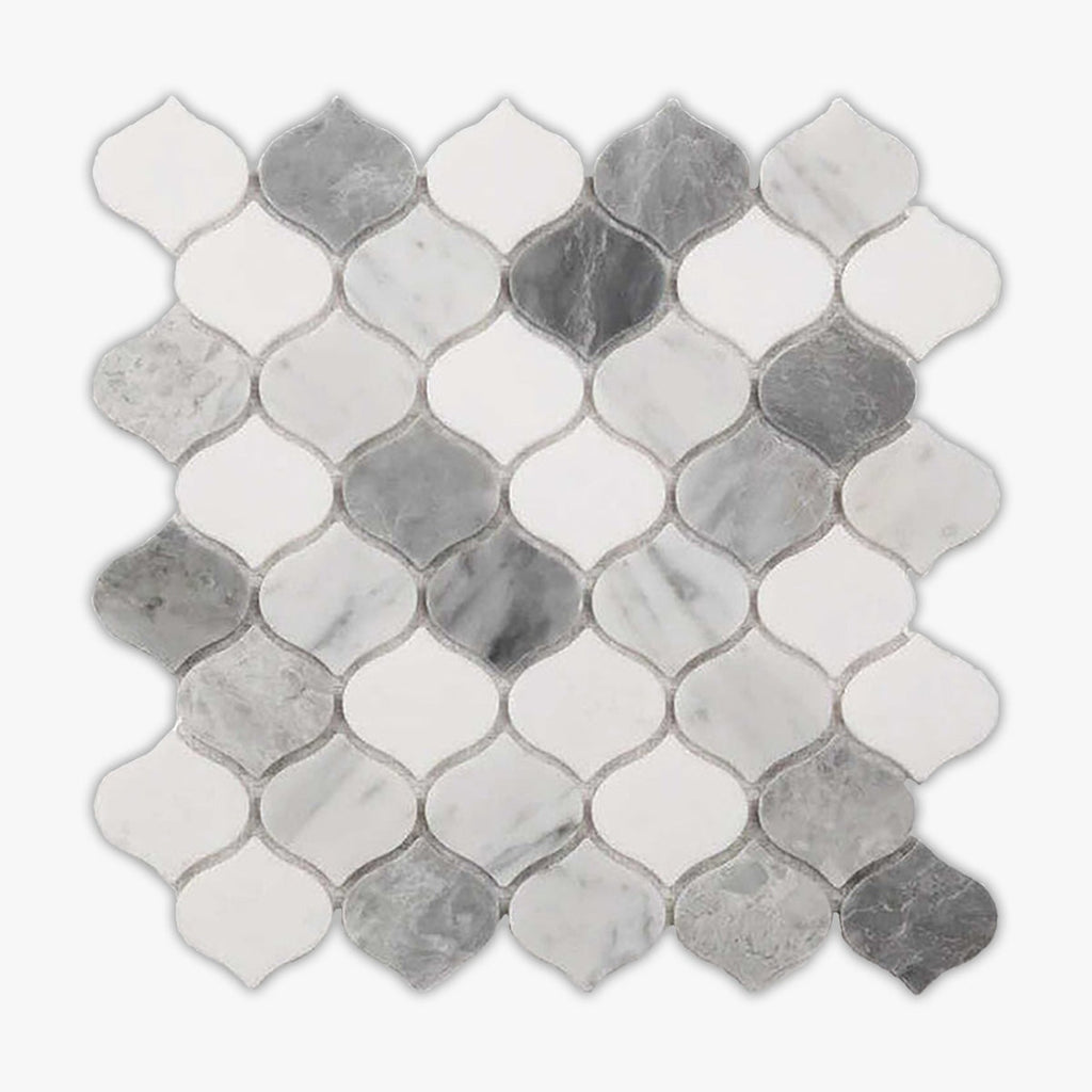 Carrara White, Bardiglio Honed Mini Lantern Marble Mosaic