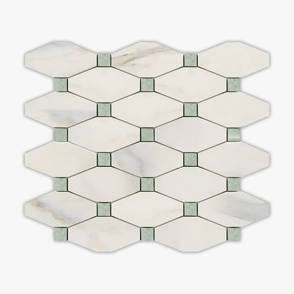 Calacatta Gold, Green Honed 2x4 Octave Marble Mosaic