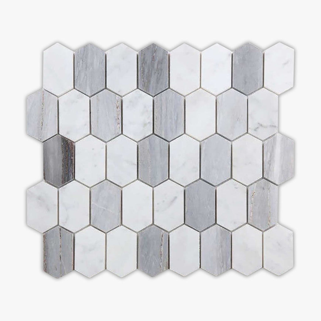 Carrara White, Bardiglio Polished Mini Picket Marble Mosaic