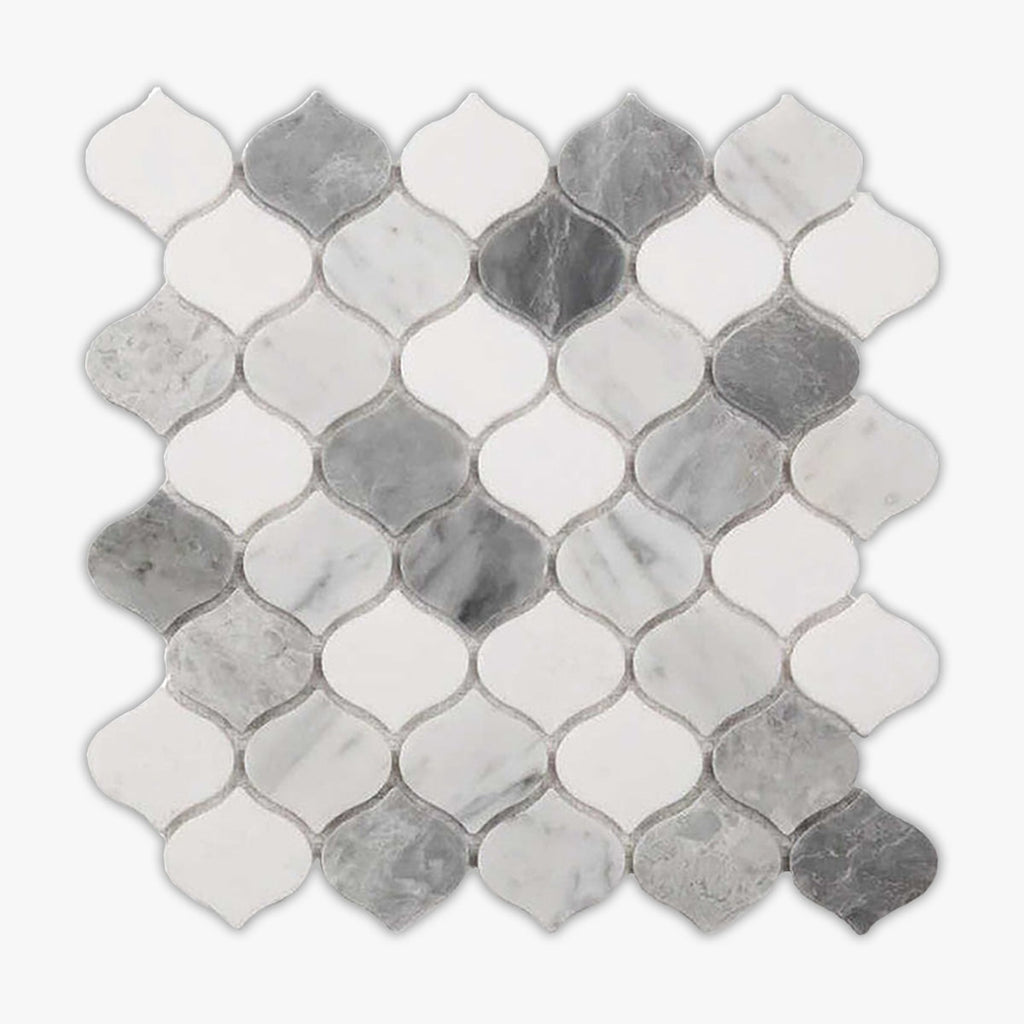 Carrara White, Bardiglio Polished Mini Lantern Marble Mosaic