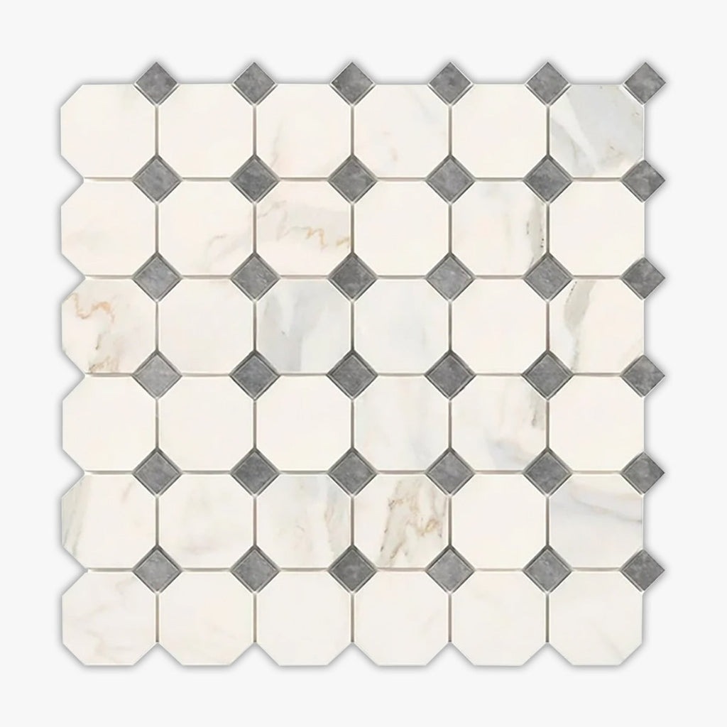 Calacatta Gold, Silver Gray Polished Octagon Marble Mosaic