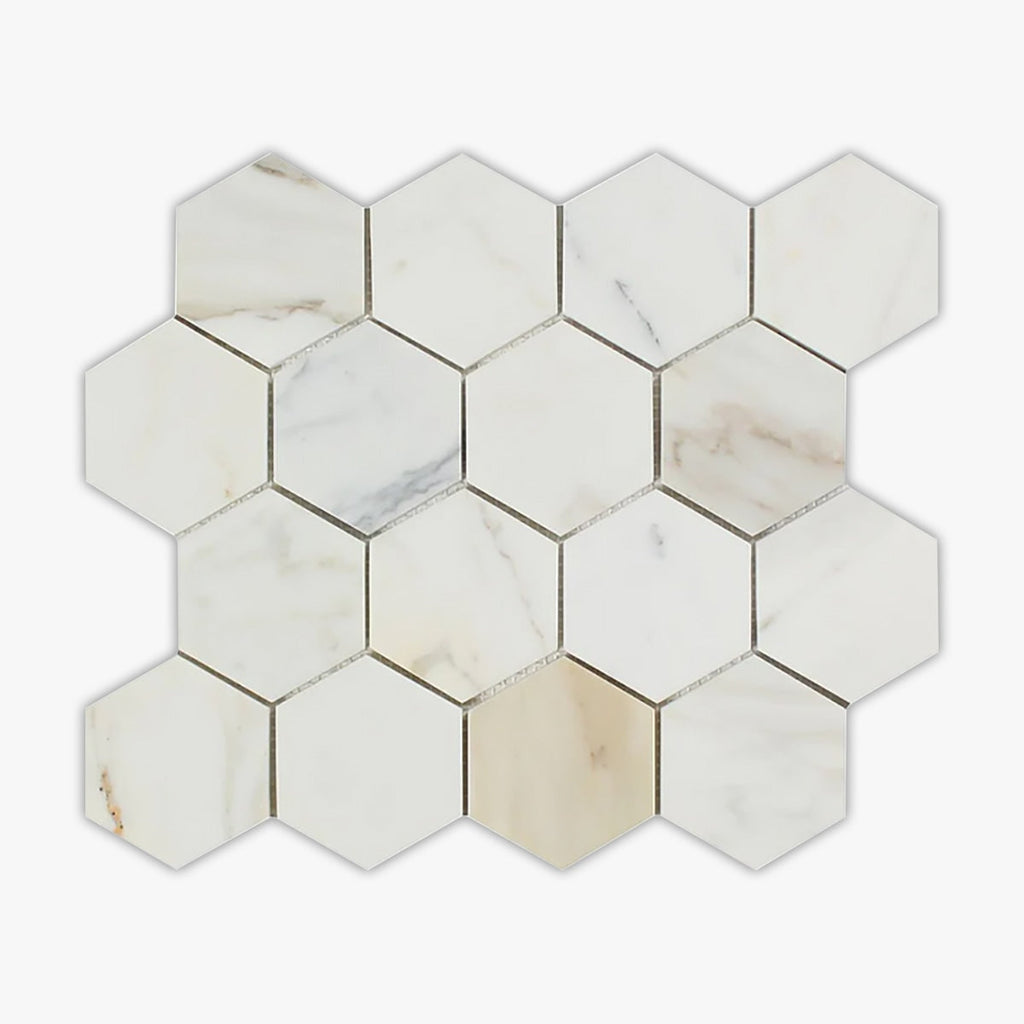 Calacatta Gold Honed 3 Inch Hexagon Marble Mosaic