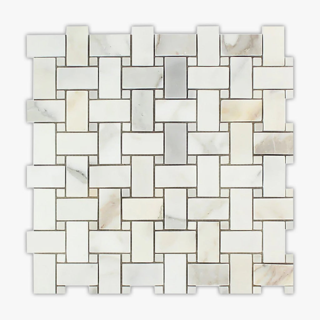 Calacatta Gold Honed 2x4 Large Basketweave Marble Mosaic