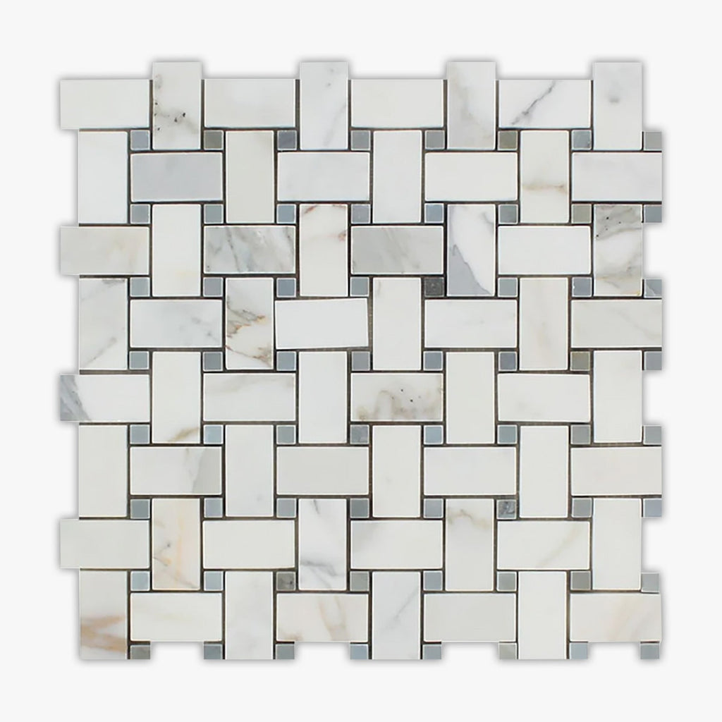 Calacatta Gold, Silver Gray Honed 2x4 Large Basketweave Marble Mosaic