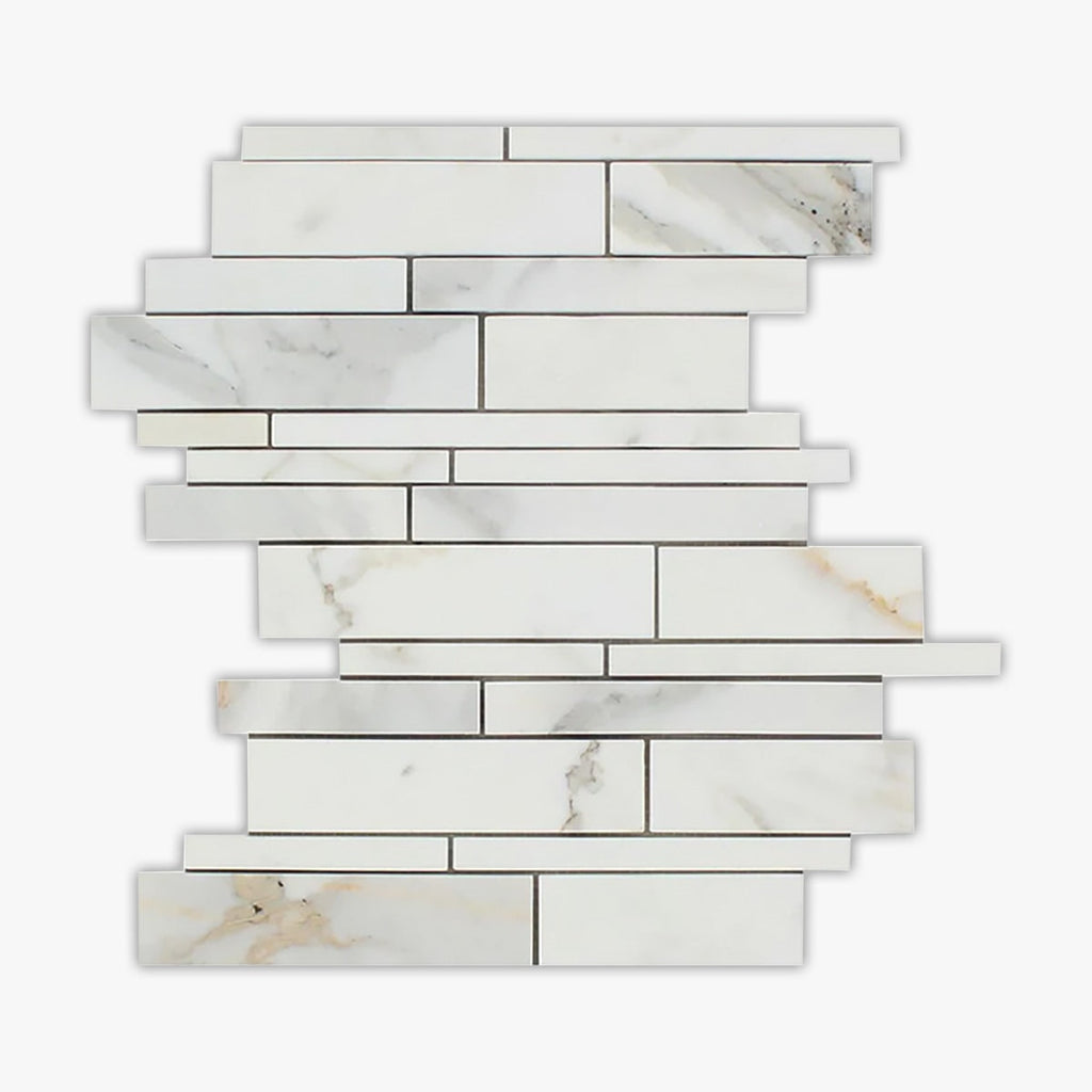 Calacatta Gold Honed Random Strip Marble Mosaic