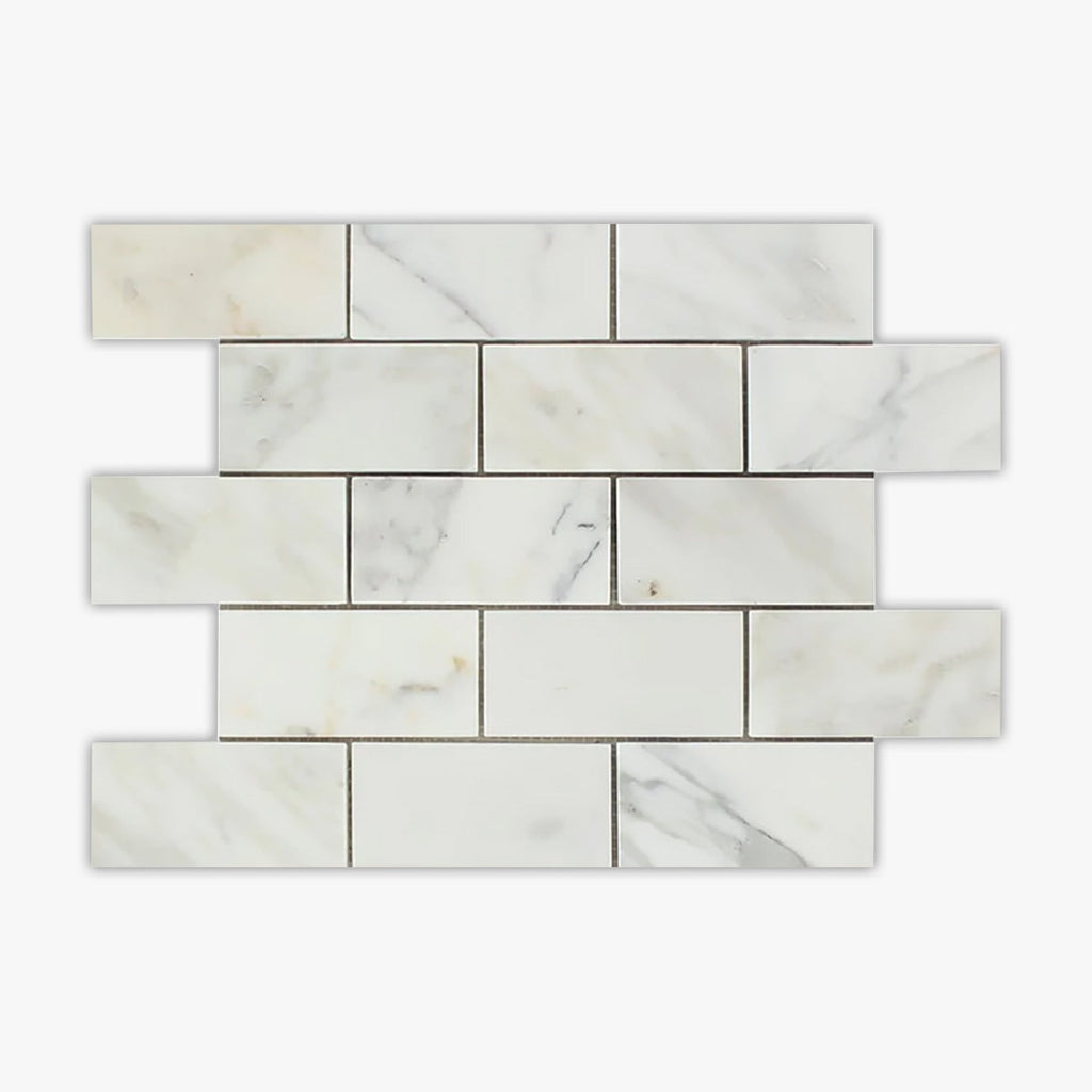 Calacatta Gold Honed 2x4 Brick Marble Mosaic